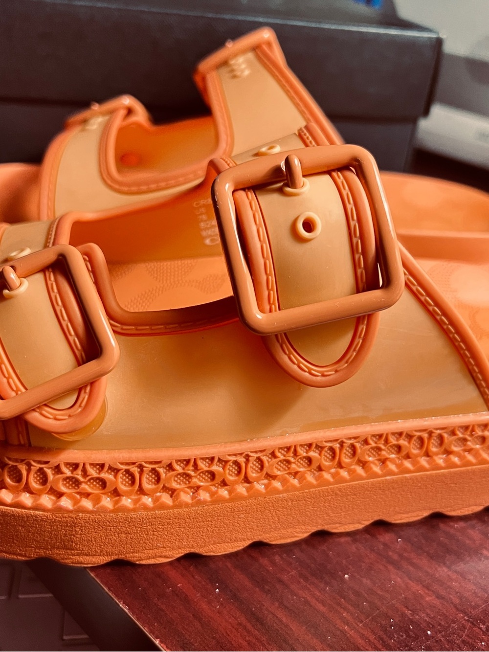 Coach Pink Jelly Slide Sandals with Dual Buckles